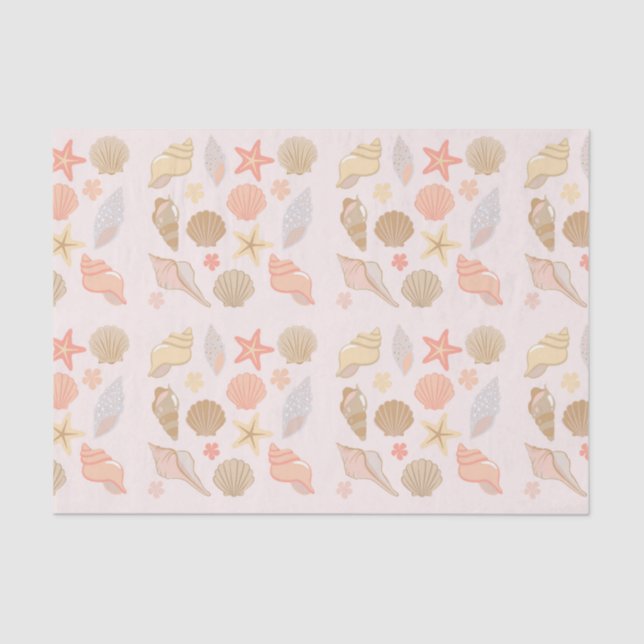 Papel De Seda Pink Seashells Pattern (Frente )