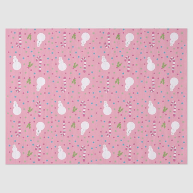 Papel De Seda Pink Snowman Wrapping Paper  (Frente )