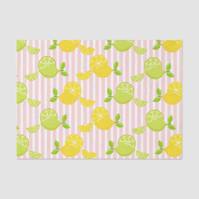 PAPEL DE SEDA PINK STRIPES COM LEMÕES E LIMÕES (Frente )
