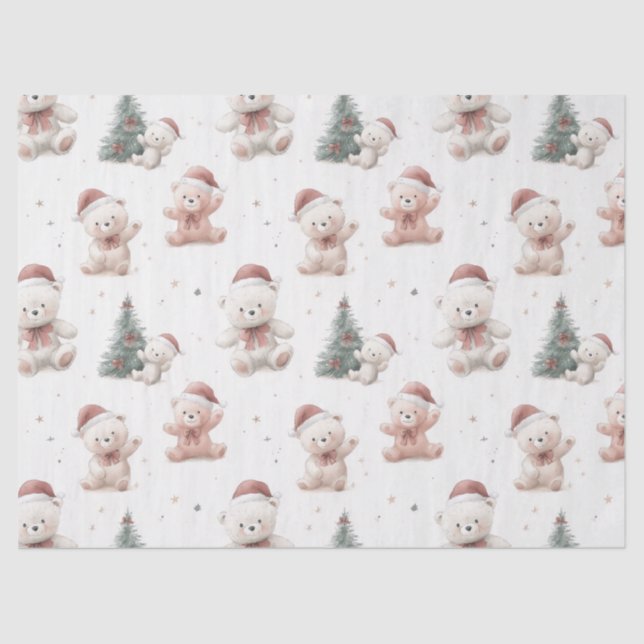 Papel De Seda Pink Teddy Bear Christmas  (Frente )