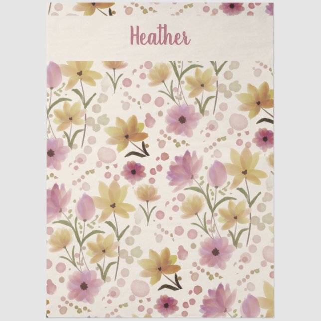 Papel De Seda Pink Wildflower Watercolor Monogram Name (Frente )