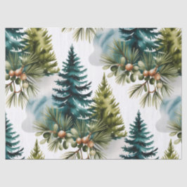 Papel De Seda Pino de Aquarela Padrão Elegante Inverno