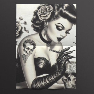 Papel De Seda Pino-up do Gótico tatuado retrô