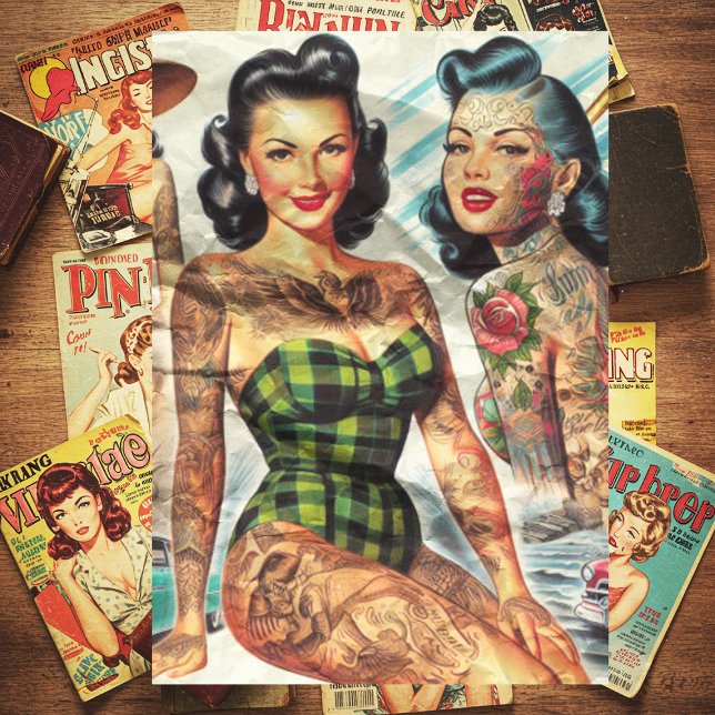 Papel De Seda Pinos Tatuados Vintage (Criador carregado)