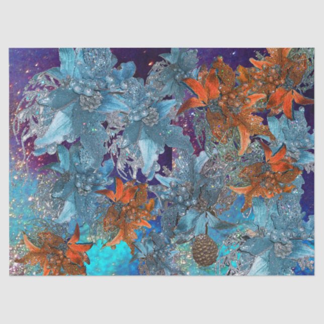 PAPEL DE SEDA PINSETAS AZUIS VERMELHAS, ESTRELAS DE NATAL EM ESP (Frente )