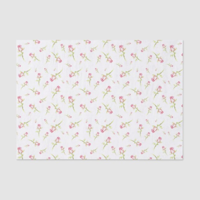 Papel De Seda Pintado com Rosas vermelhas Cor-de-Água Rosa (Frente )