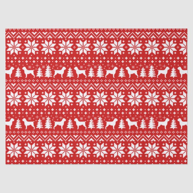 Papel De Seda Pintando Griffons Padrão de Natal Vermelho (Frente )