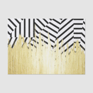 Papel De Seda Pinte cursos no falso Dourados na listra preta &