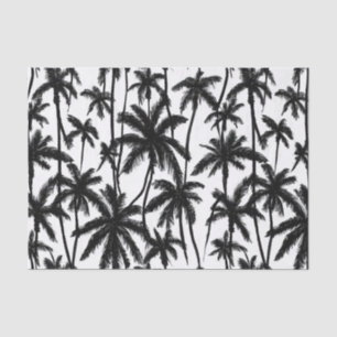 Papel De Seda Pintinho Preto + Padrão de Árvore Palm Branco