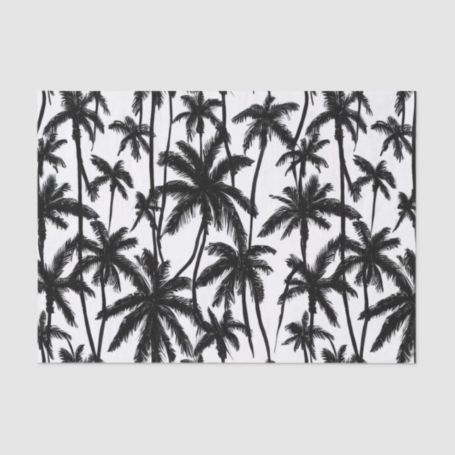 Papel De Seda Pintinho Preto + Padrão de Árvore Palm Branco (Frente )