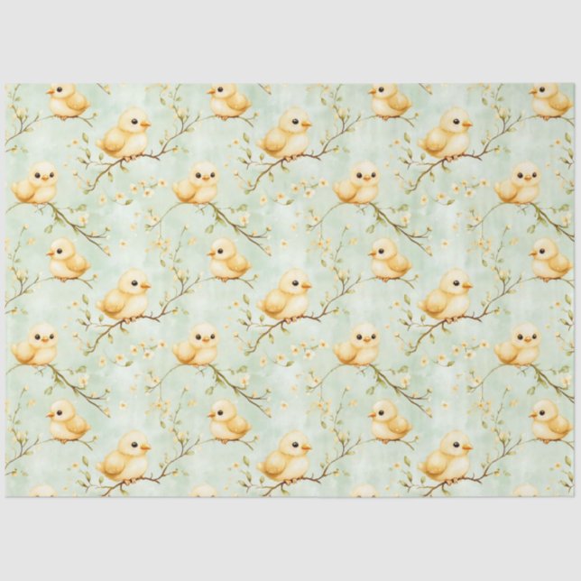 Papel De Seda Pintinhos De Bebê Bonitos Padrão Floral Primavera  (Frente )