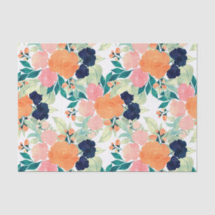 Papel De Seda Pintor de Aquarela Azul Cor de Rosa e Laranja Eleg