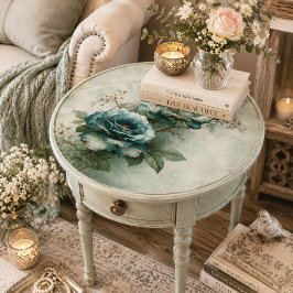 Papel De Seda Pintura a Óleo Azul-verde Galho de Rosa Vintage De