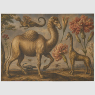 Papel De Seda Pintura a óleo botânica animal fantasia vintage