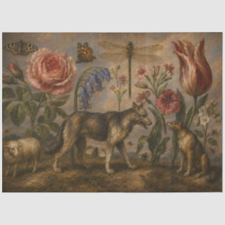 Papel De Seda Pintura a Óleo Botânica e Vida Selvagem da Florest