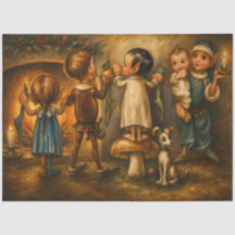 Pintura a Óleo Caprichosa de Elfos de Natal Vintag