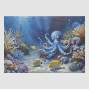 Papel De Seda Pintura a Óleo de um polvo e Decoupage de peixes