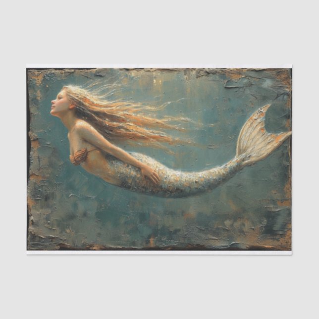 Papel De Seda Pintura a óleo de uma Sereia (Frente )