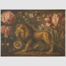 Pintura a Óleo Vintage de Leão e Jardim Botânico