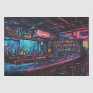 Papel De Seda Pintura a Tinta de um Bar Cyberpunk