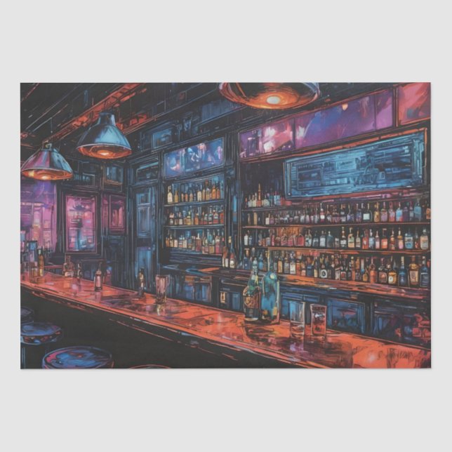 Papel De Seda Pintura a Tinta de um Bar Cyberpunk (Frente )
