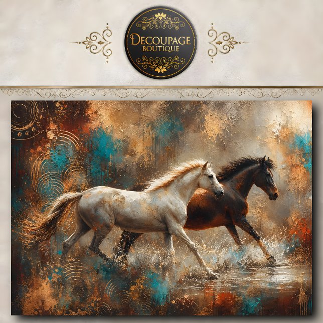 Papel De Seda Pintura Abstrata Cavalos Correndo (Running Horses Abstract Painting Tissue Paper)