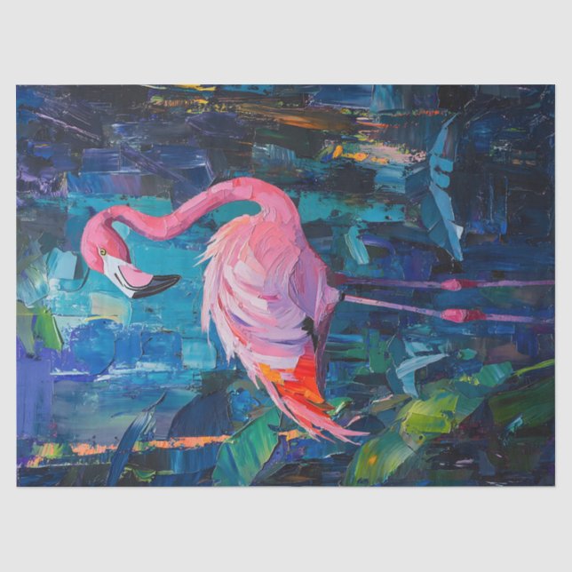 Papel De Seda Pintura Abstrata de Flamingo Decoupagem (Frente )