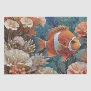 Papel De Seda Pintura Acrílica de Peixes e Coral