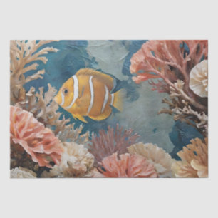 Papel De Seda Pintura Acrílica de Peixes e Coral