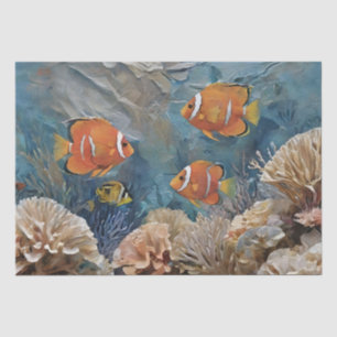 Papel De Seda Pintura Acrílica de Peixes e Coral