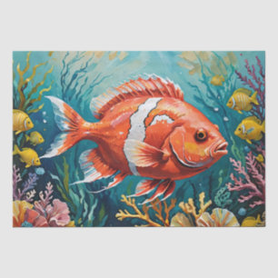 Papel De Seda Pintura Acrílica de Peixes e Coral