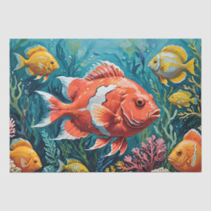 Papel De Seda Pintura Acrílica de Peixes e Coral