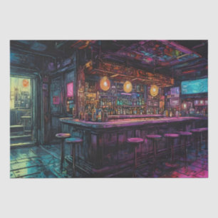 Papel De Seda Pintura ciberpunk de um Bar