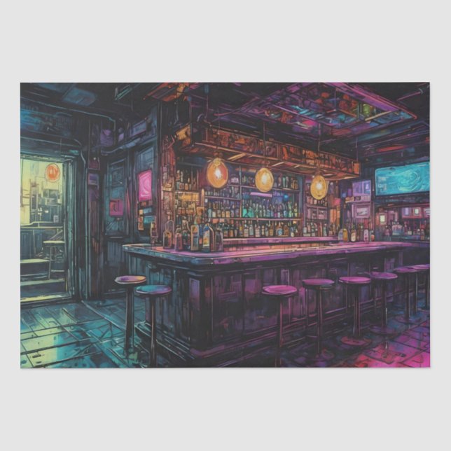 Papel De Seda Pintura ciberpunk de um Bar (Frente )