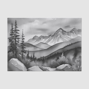 Papel De Seda Pintura da paisagem branca e preta de montanhas