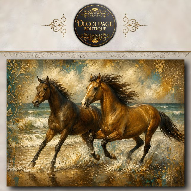 Papel De Seda Pintura da Praia de Cavalos a Correr (Running Horses Beach Painting Tissue Paper)