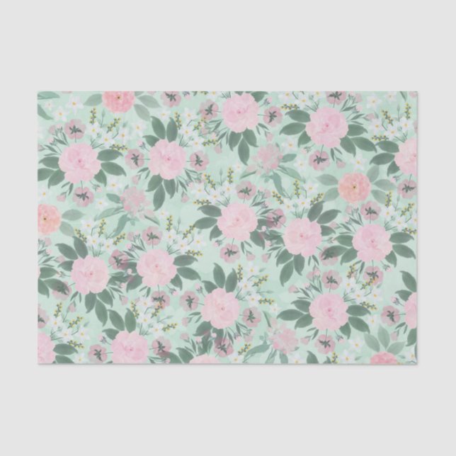 Papel De Seda Pintura de Aquarela Floral Verde Elegante (Frente )