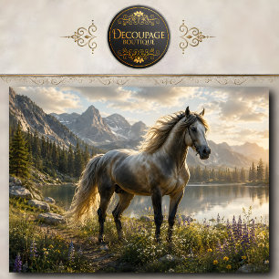 Papel De Seda Pintura de Cavalo do Lago da Montanha