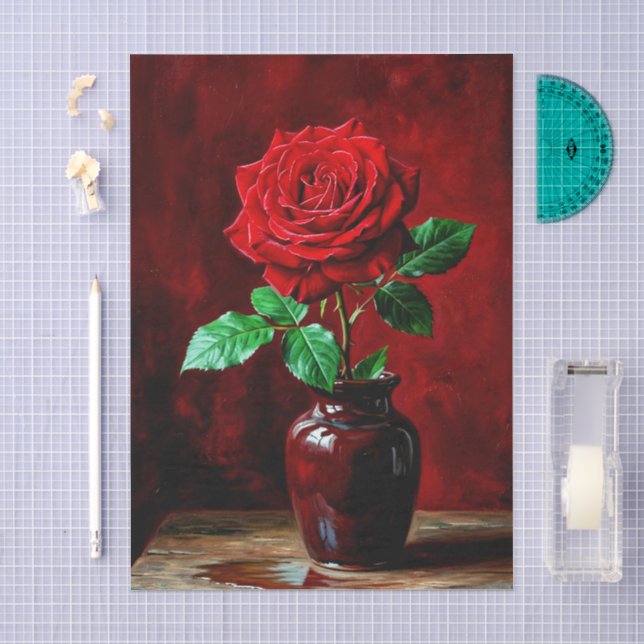 Papel De Seda Pintura de Flor de Rosa Vermelha (Arte )