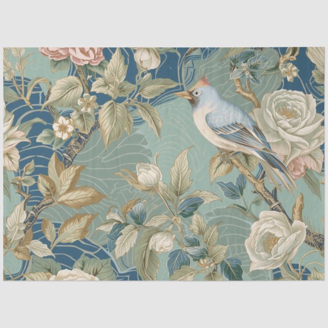 Papel De Seda Pintura de Flores Brancas Creme Bluebird Decoupage (Frente )