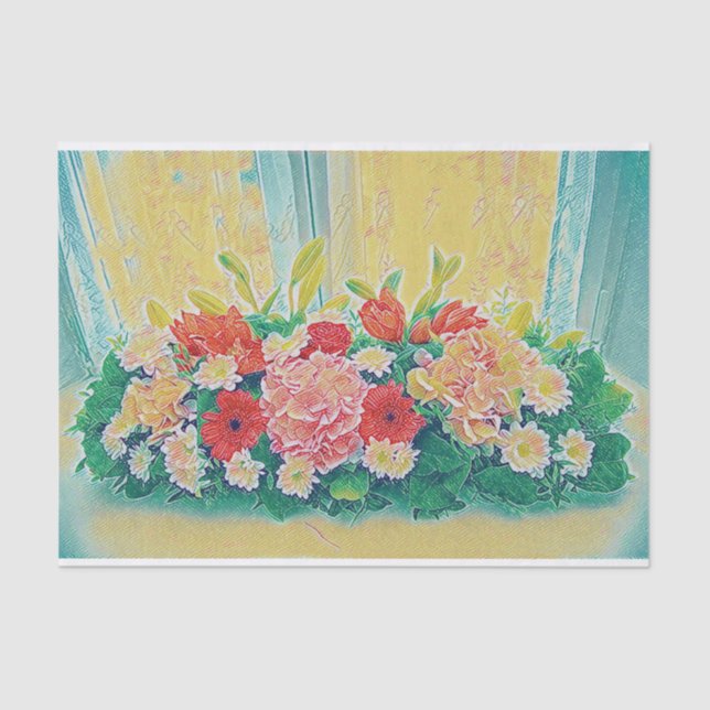 Papel De Seda Pintura de flores coloridas (Frente )