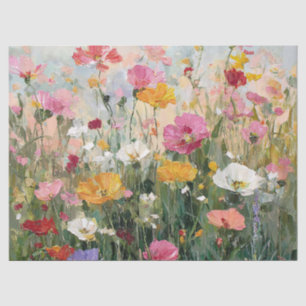Papel De Seda Pintura De Óleo Floral Colorido De Flores Selvagen