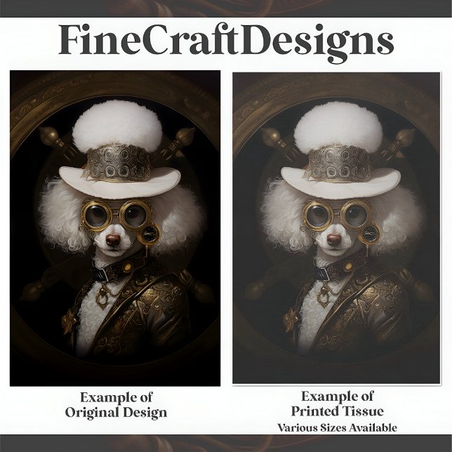 Papel De Seda Pintura de Poodle Steampunk Branco Fofa Decoupage  (Criador carregado)