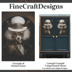 Papel De Seda Pintura de Poodle Steampunk Branco Fofa Decoupage