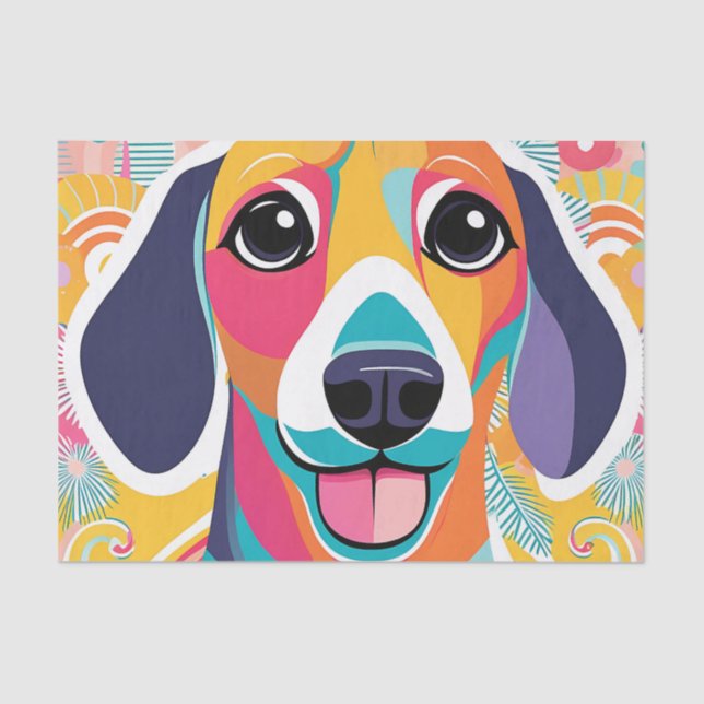 Papel De Seda Pintura de um dachshund vibrante fofo (Frente )