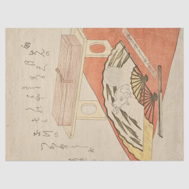 Papel De Seda Pintura do fã de coelho e lua por Kubo Shunman (Frente )