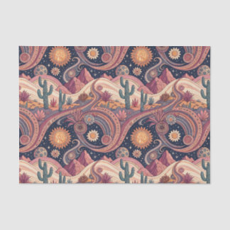 Papel De Seda Pintura do pôr do sol do deserto cactos psicodélic