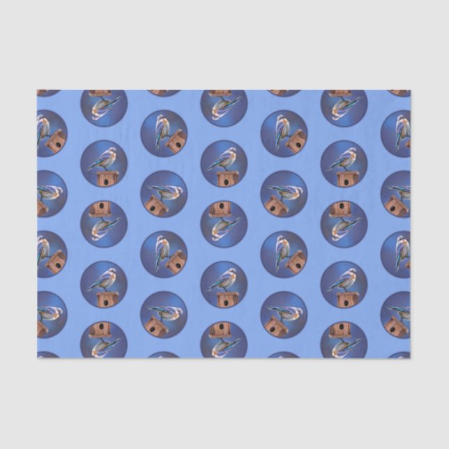 Papel De Seda Pintura Original De Pássaro Bluebird (Frente )