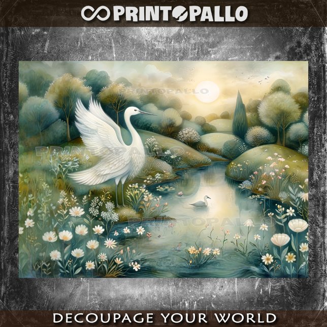 Papel De Seda Pintura renascentista com cisne e lago (Criador carregado)