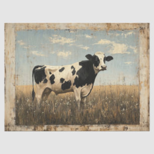 Papel De Seda Pintura russa de uma vaca num campo iluminado pelo